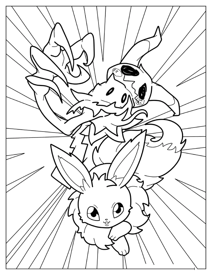 Mimikyu Attacking Eevee Coloring Sheet