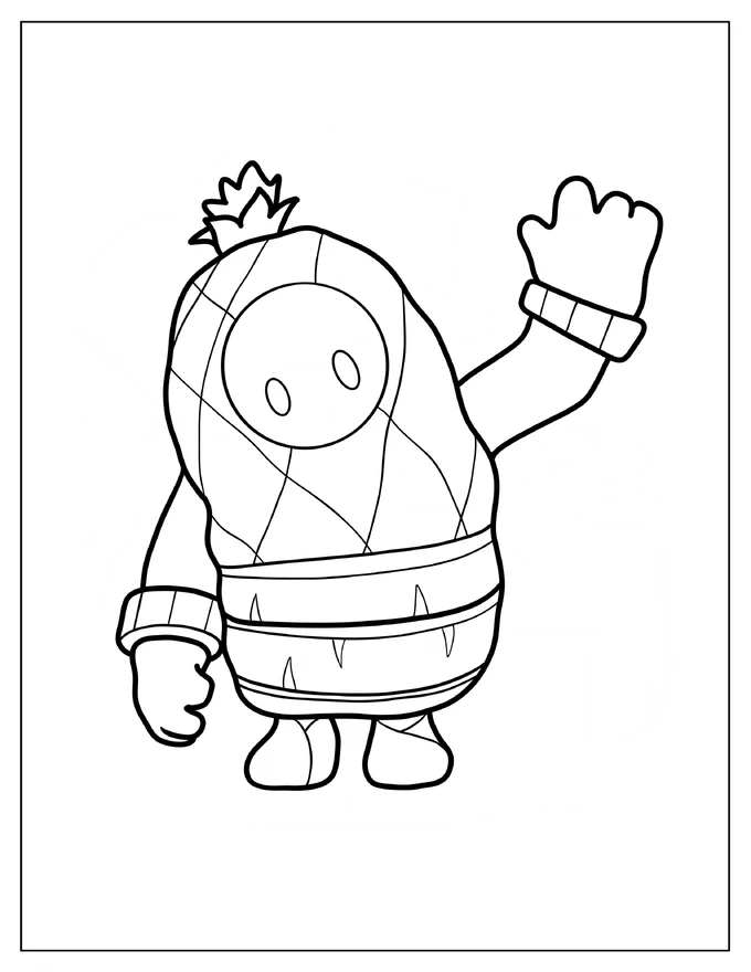 Easy Fall Guys Pineapple Skin Waving Coloring Page For Preschoolers