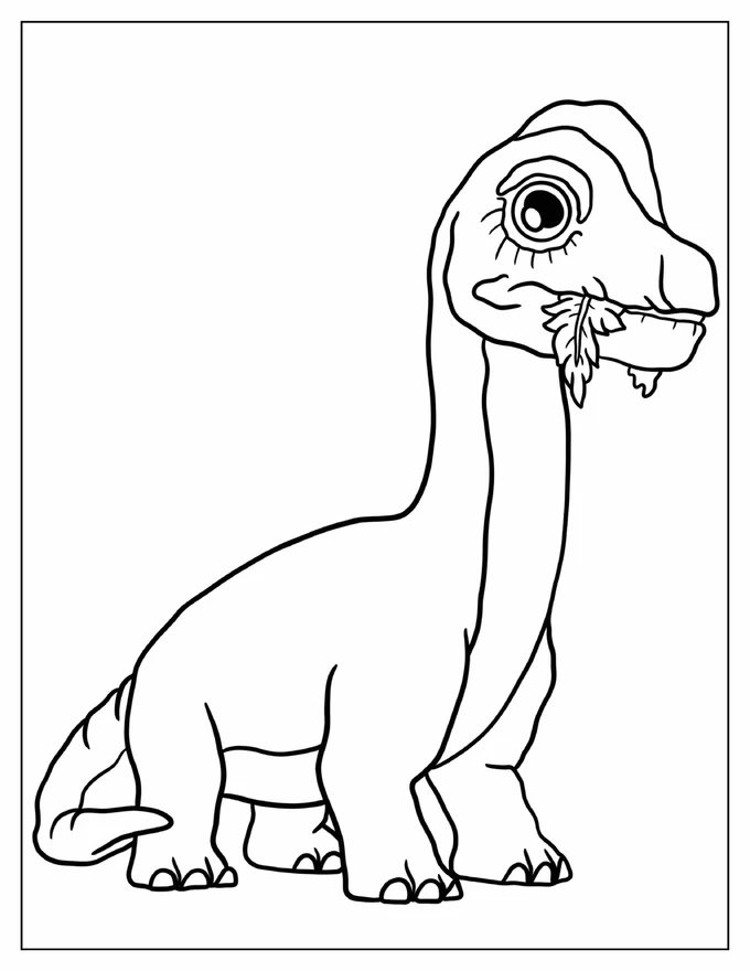 Easy Outline Of Brachiosaurus Eating Coloring In For Kids