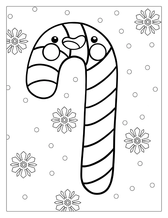 Kawaii Candy Cane Coloring Page