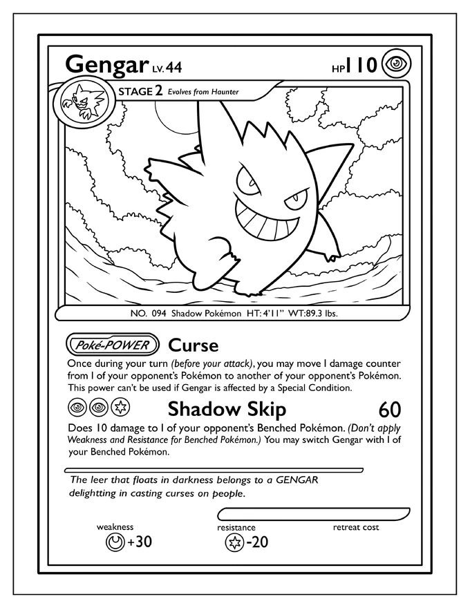 Gengar Shadow Skip Pokemon Card Coloring Page