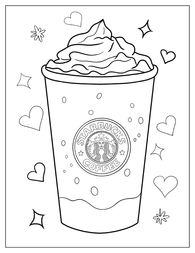 Easy Starbucks Hot chocolate Drink With Whipped Cream Coloring Page