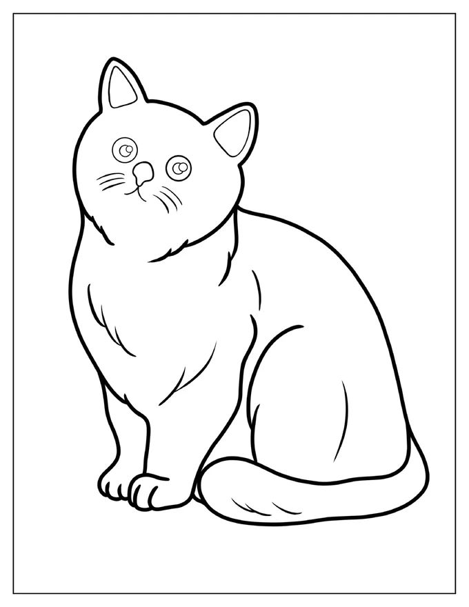 Simple Outline Of Realistic Cat Coloring Page