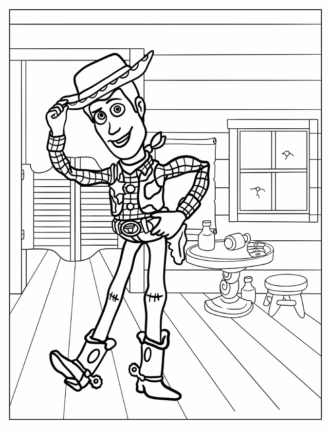 Cowboy Woody Tipping His Hat Coloring Sheet For Kids