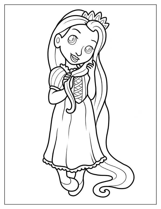 Cute Rapunzel Twirling Hair Coloring Sheet