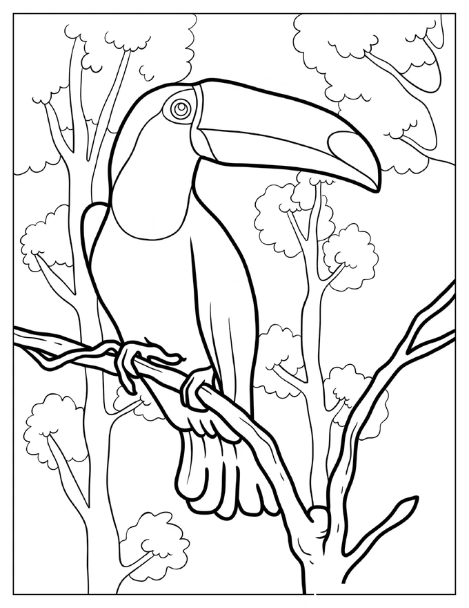 Realistic Adult Toucan In The Jungle Coloring Sheet