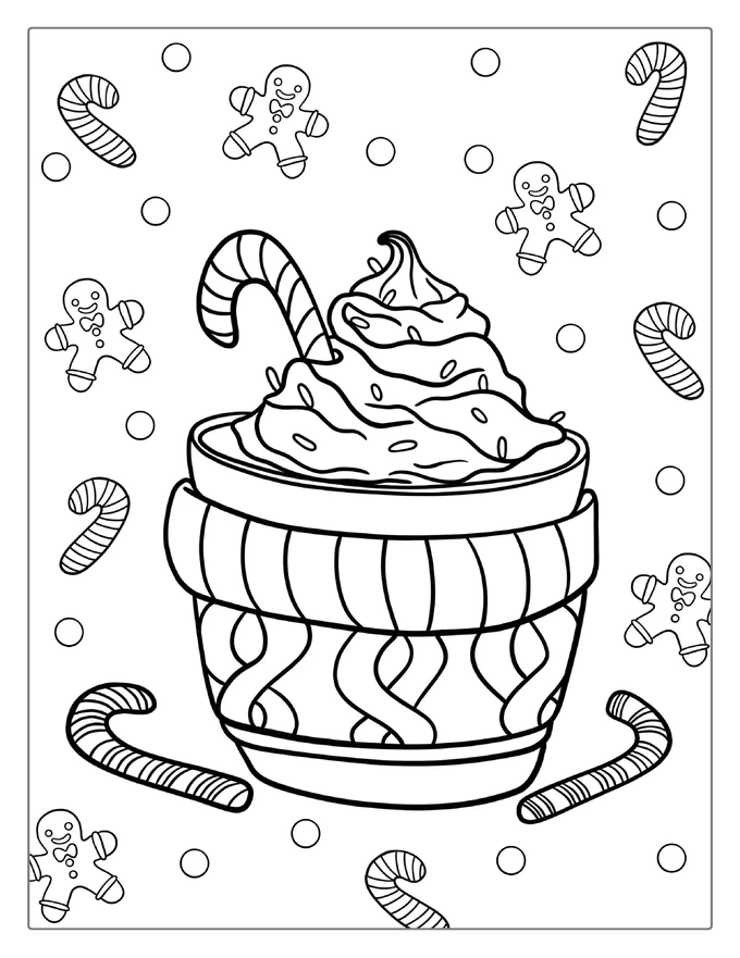 Hot Chocolate And Candy Canes To Color