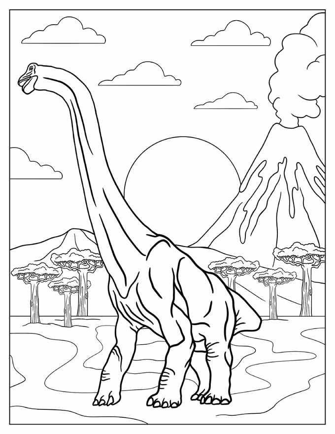 Realistic Brachiosaurus During Volcanic Eruption