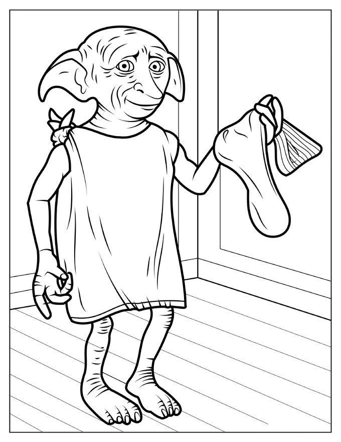 Coloring Page Of Dobby Holding Sock