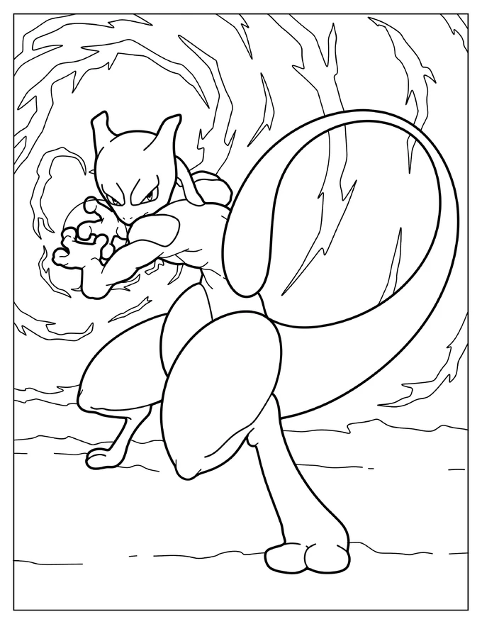 Mewtwo In Battle Coloring Sheet