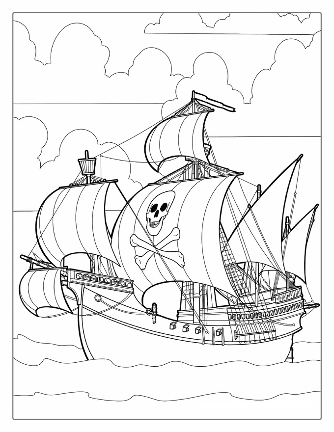 Detailed Pirate Ship Coloring Page