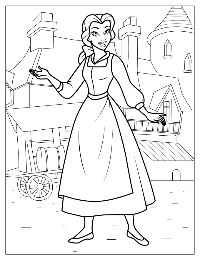 Smiling Belle In Her Village To Color