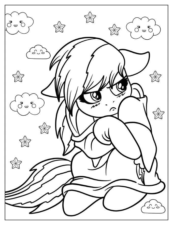 Cute Rainbow Dash Wearing A Sweater Coloring Sheet