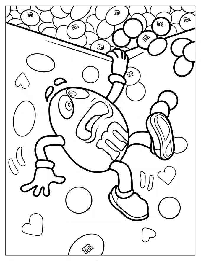 Scared Yellow M&M’s Holding Onto Bag Coloring Sheet