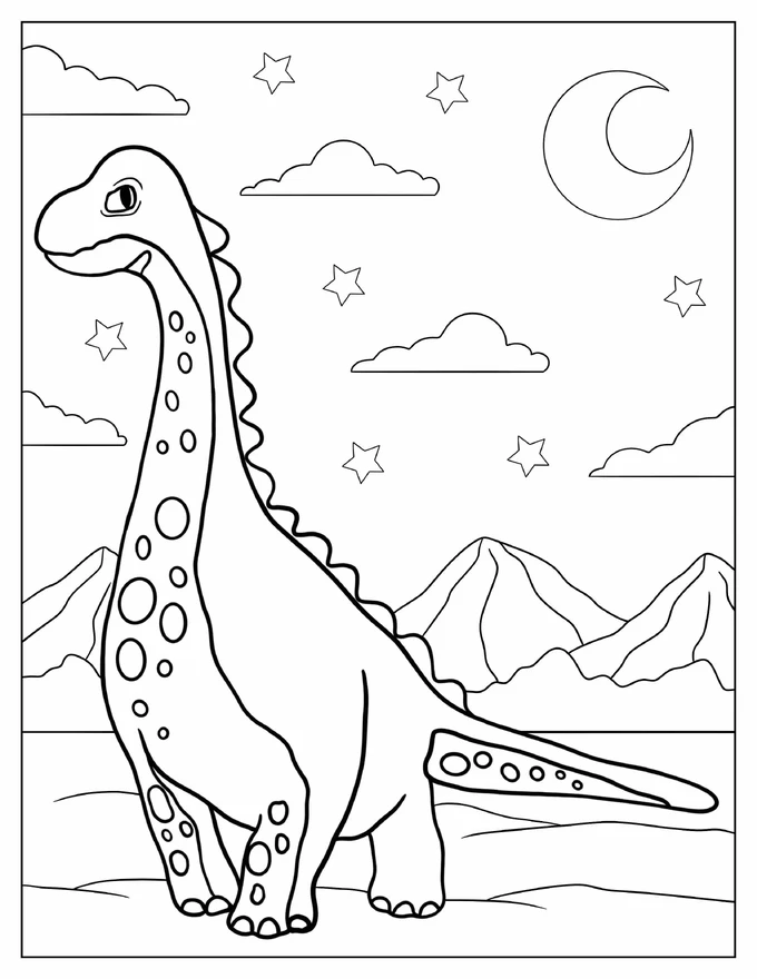 Cartoon Brachiosaurus At Night