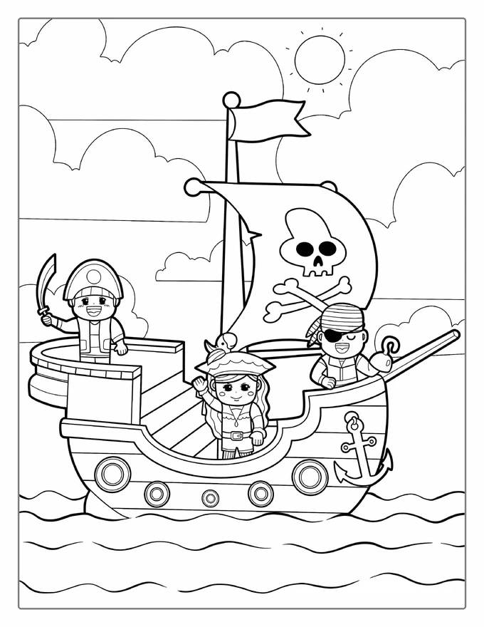 Easy Coloring Page Of a Pirate Ship