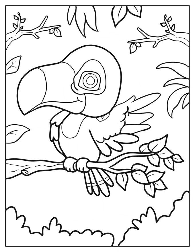 Baby Toucan Spreading Wings Coloring Page For Preschoolers