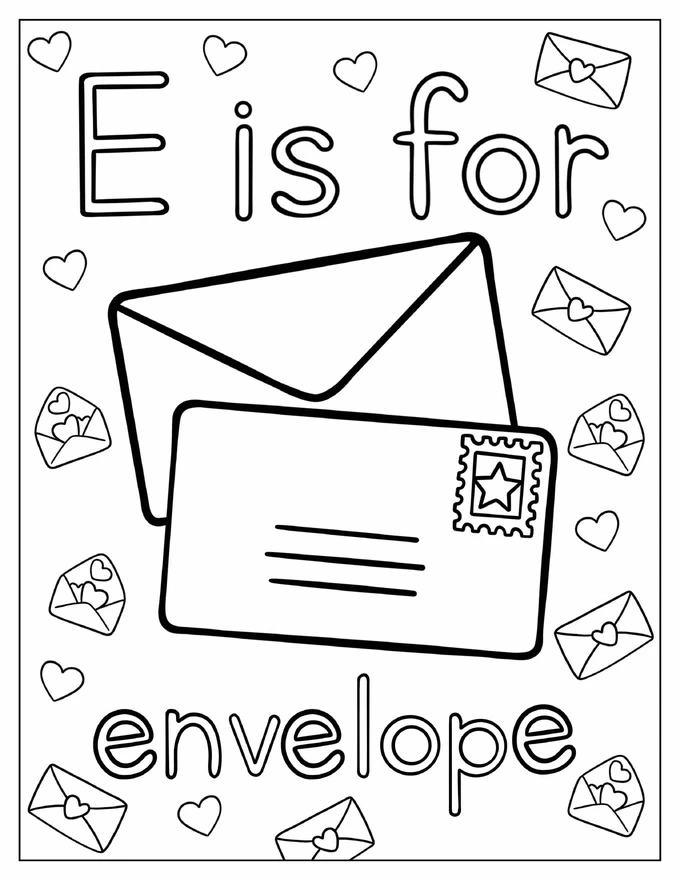 E Is For Envelope Coloring Page For Kids