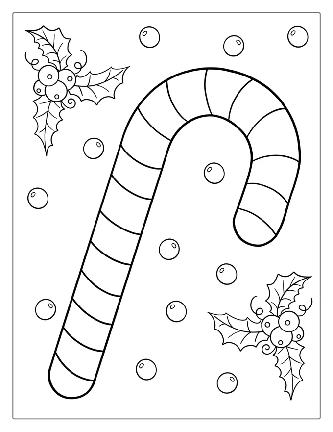 Easy Outline Of a Candy Cane To Color