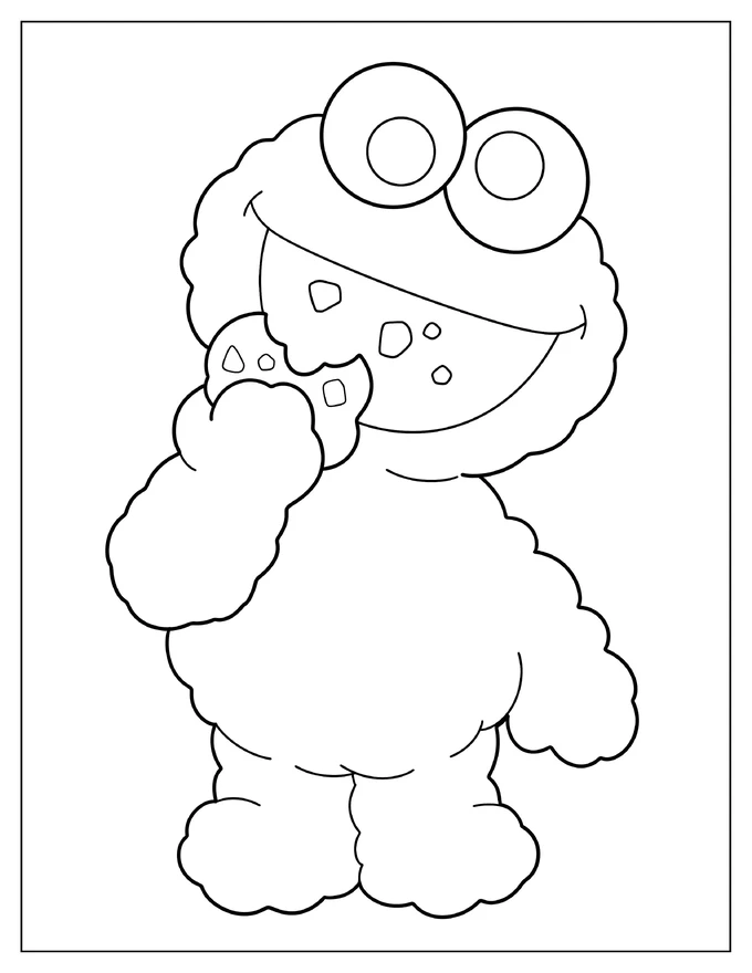 Baby Cookie Monster Chewing Cookie Coloring Sheet For Kids