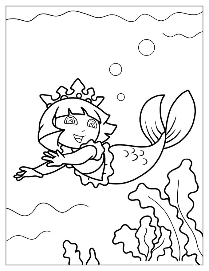 Mermaid Dora Coloring Page For Kids