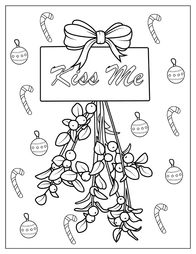 Kiss Me Mistletoe Coloring Sheet