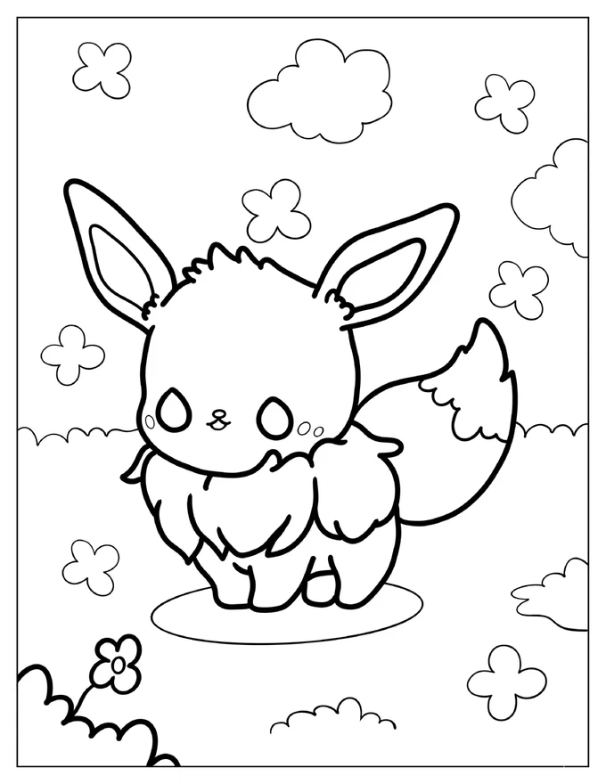 Kawaii Eevee Coloring Page For Kids