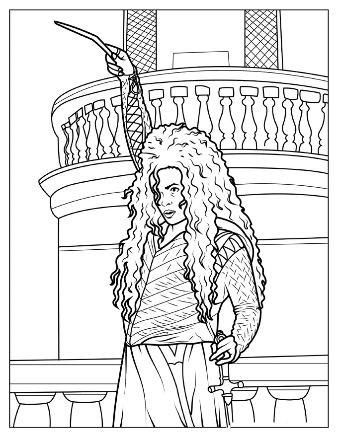 Bellatrix Lestrange Casting Spell Coloring Sheet