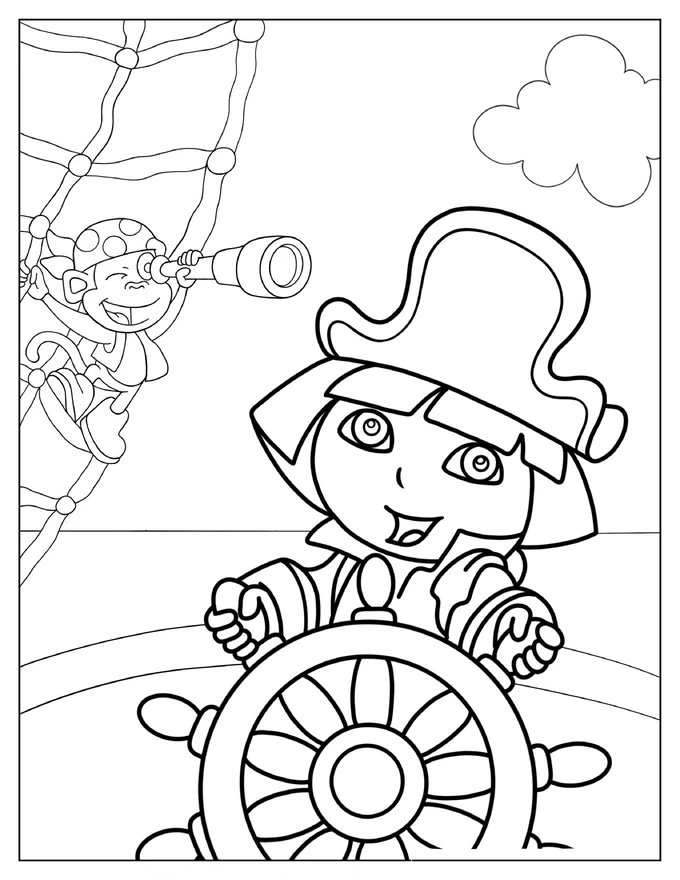 Pirate Dora With Boots On Ship To Color