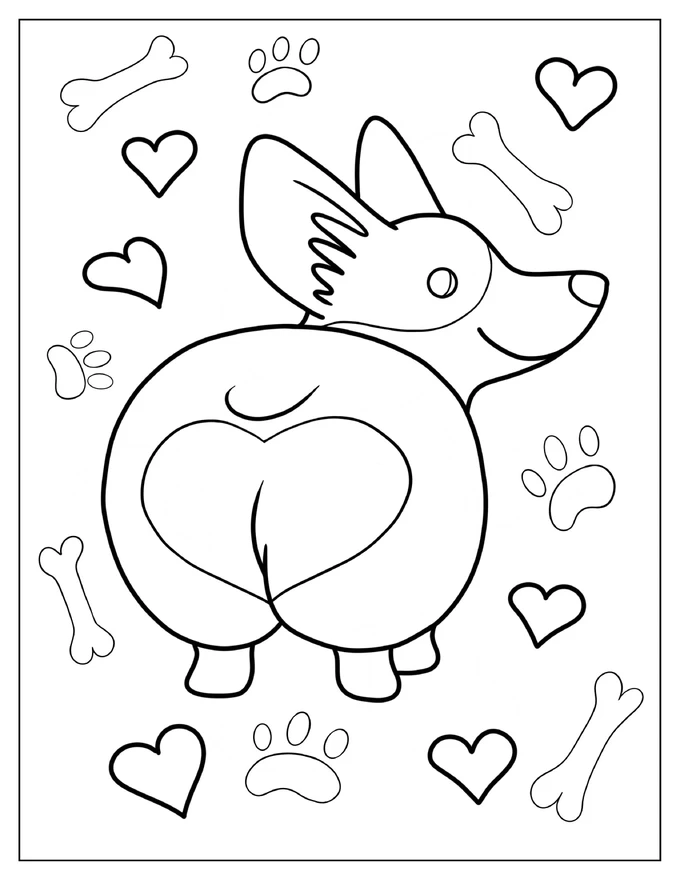 Heart Shaped Corgi Butt Coloring Sheet