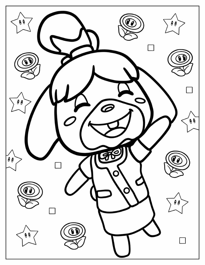 Nintendo Animal Crossing Isabelle Coloring Sheet