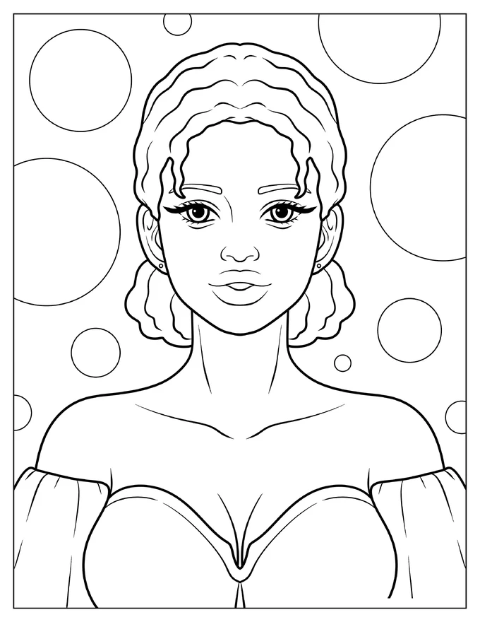 Black Girl Portrait In Dress Coloring Sheet