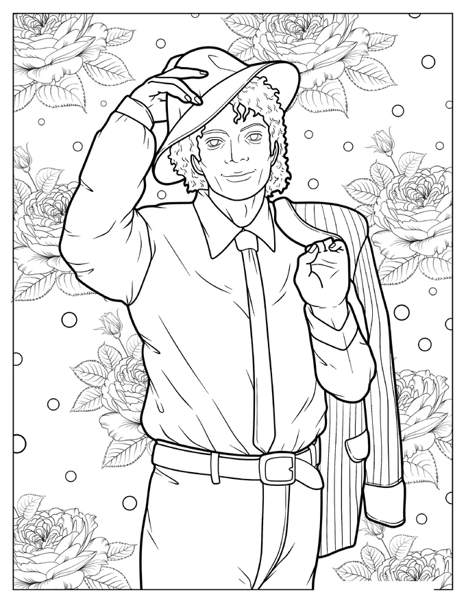 Michael Jackson In Hat And Suit Coloring Page