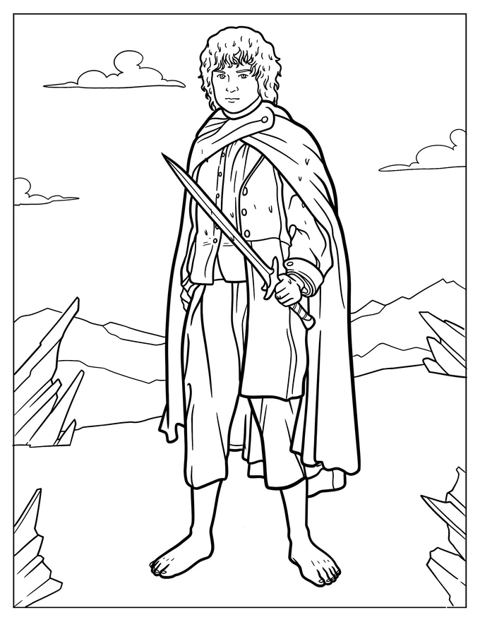 Frodo Baggins In A Rocky Terrain Coloring Page