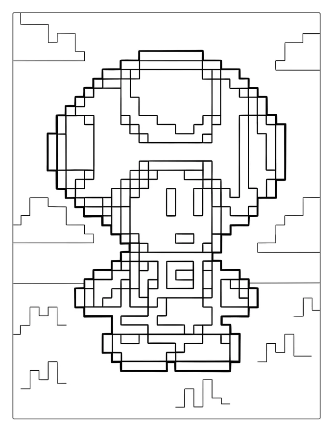 Retro Pixel Toad Art Coloring Page