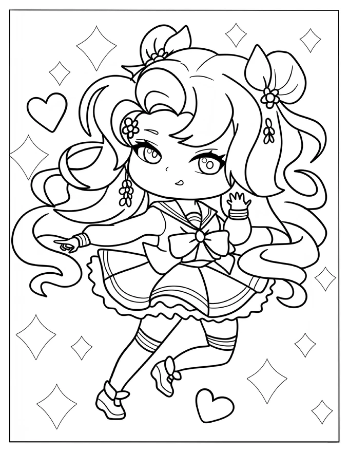 Beautiful Chibi Girl In Sailor Outfit Coloring Page For Kids