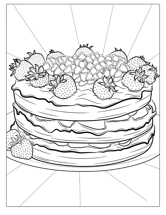 Strawberry Cake Coloring Page