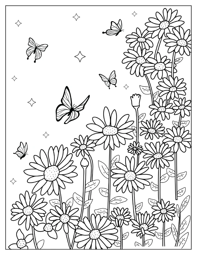 Abstract Butterflies With Daisy Flowers