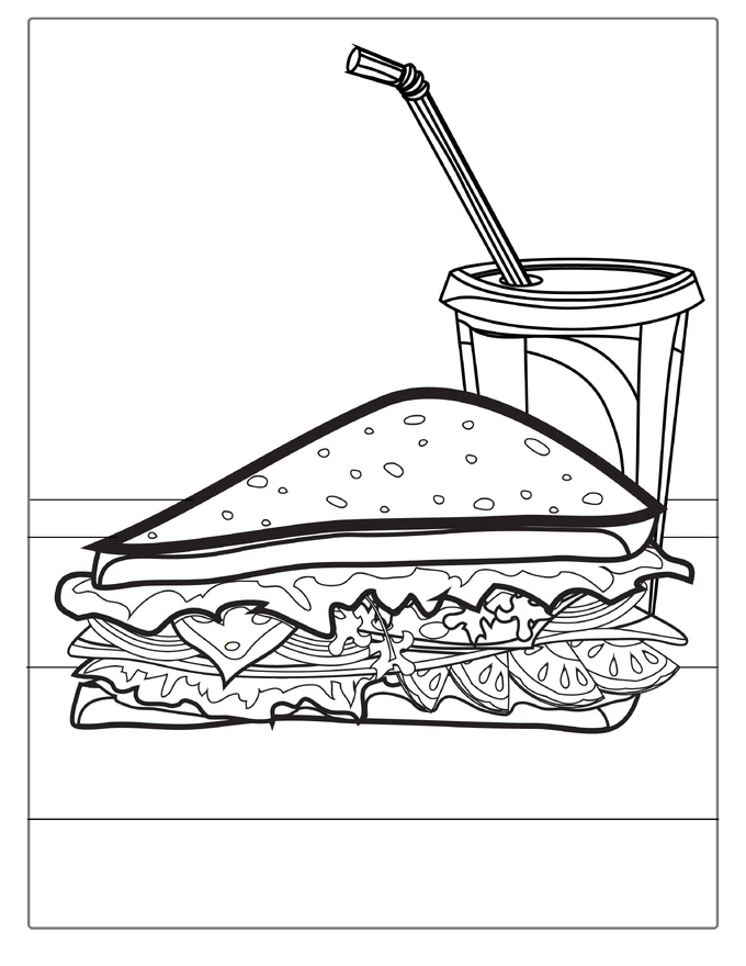 Sandwich And Soda Coloring Page