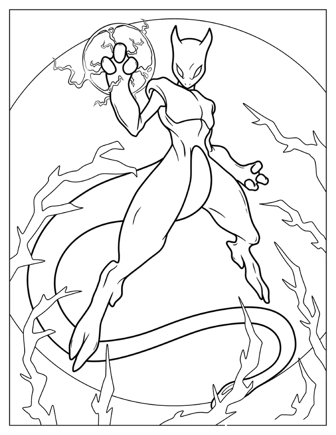 Legendary Pokemon Mewtwo Coloring Sheet