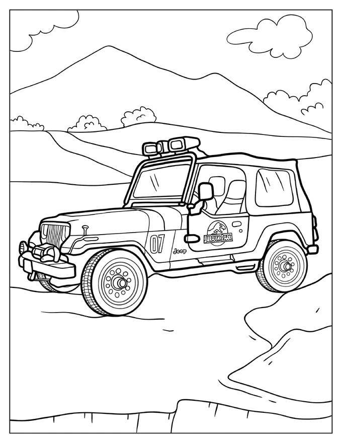 Jurassic Park Jeep Coloring In