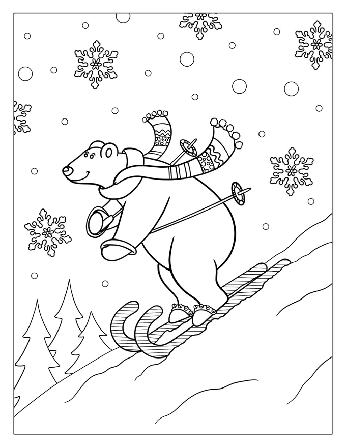 Polar Bear Riding Candy Cane Skis