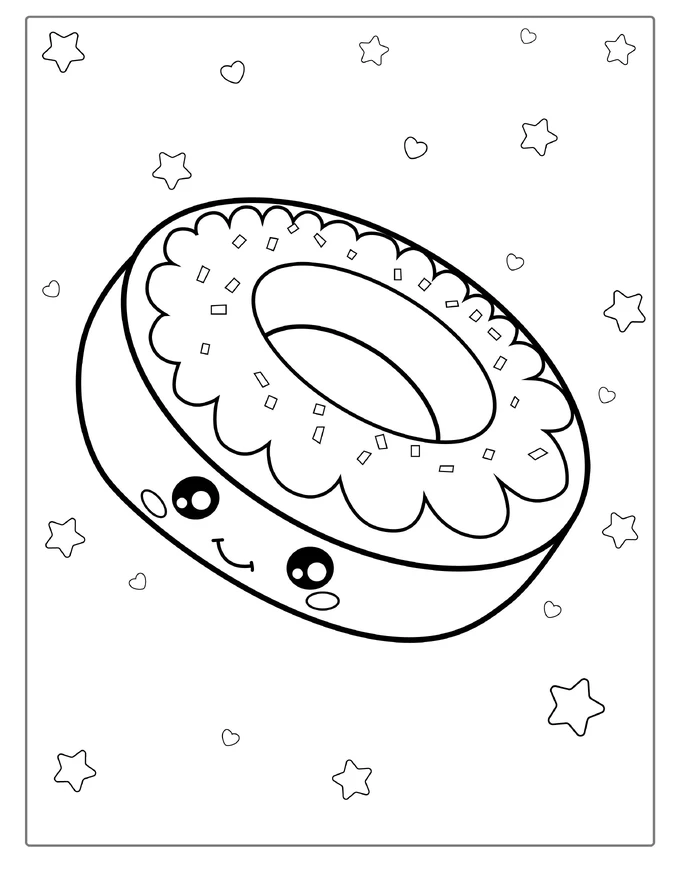 Kawaii Smiling Donut Coloring Sheet