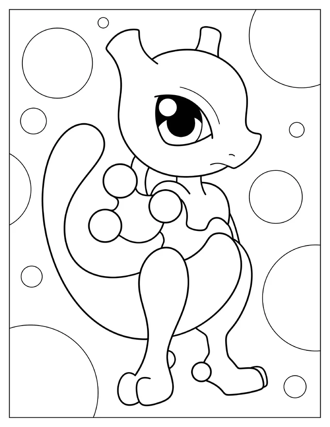 Chibi Mewtwo Coloring Sheet For Preschoolers