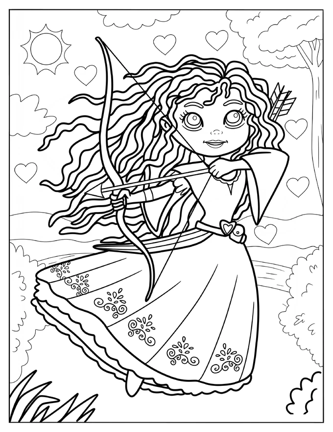 Cute Merida Shooting An Arrow Coloring Page