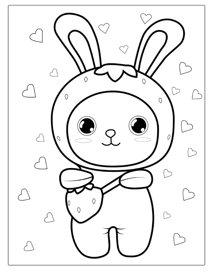 Cute Strawberry Rabbit Coloring Sheet