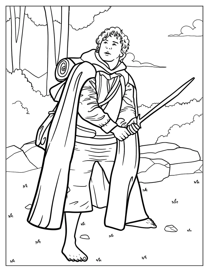 Bilbo Baggins Holding A Sword Coloring Page