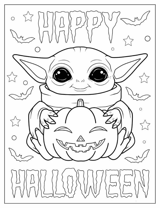 Happy Halloween Baby Yoda To Color