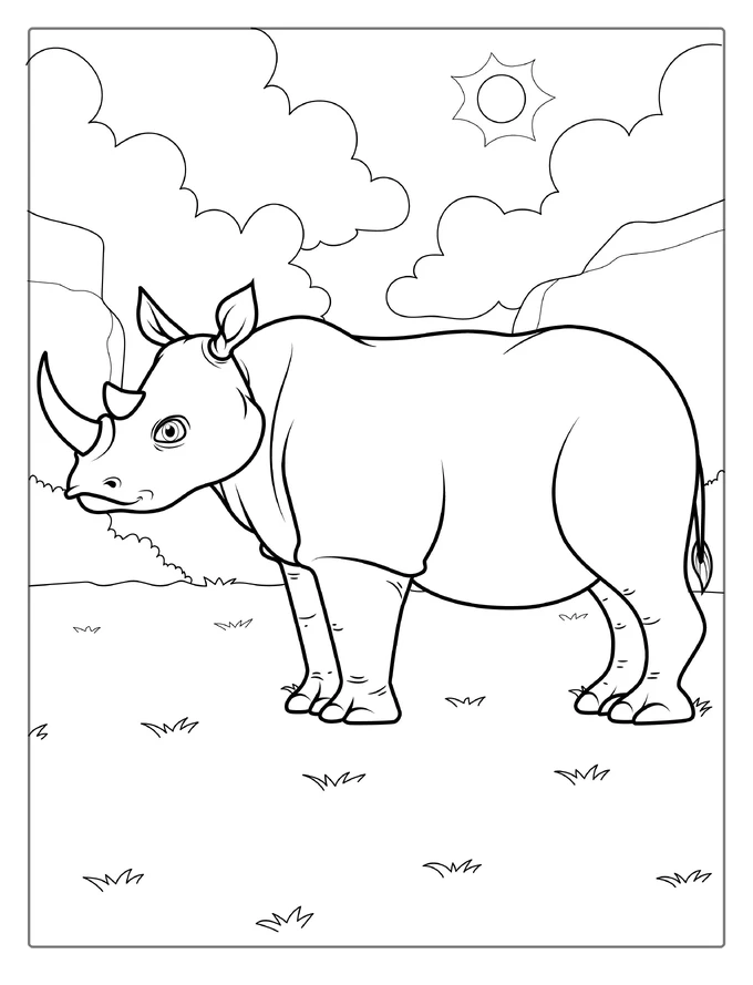 African Rhino In The Wild To Color