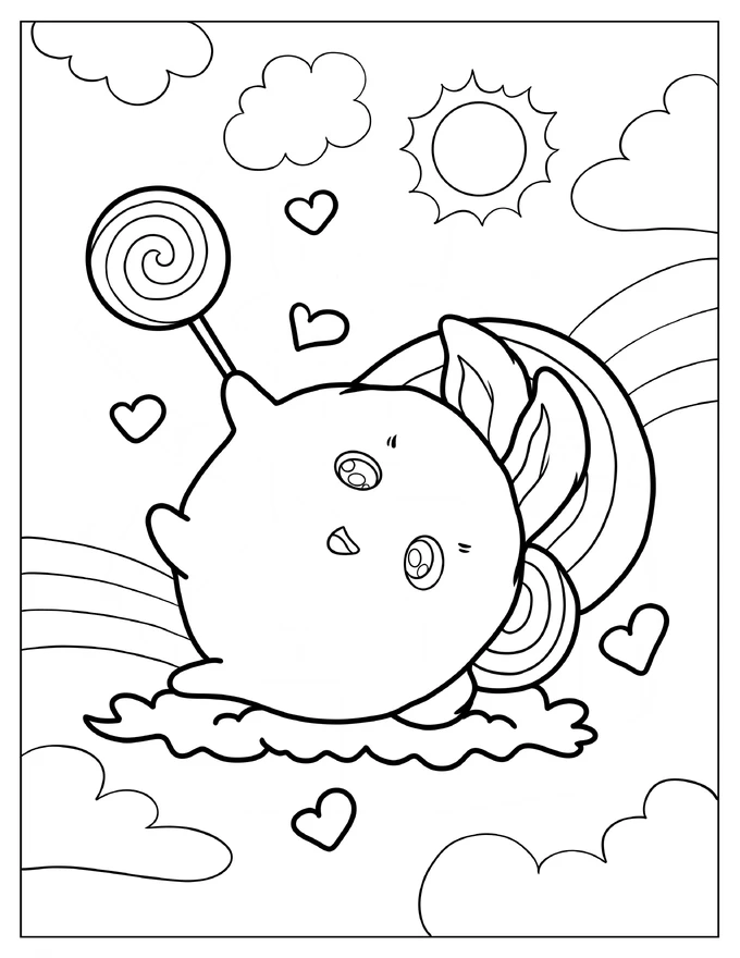 Kawaii Big Boo With Lollipop Coloring Page For Kids